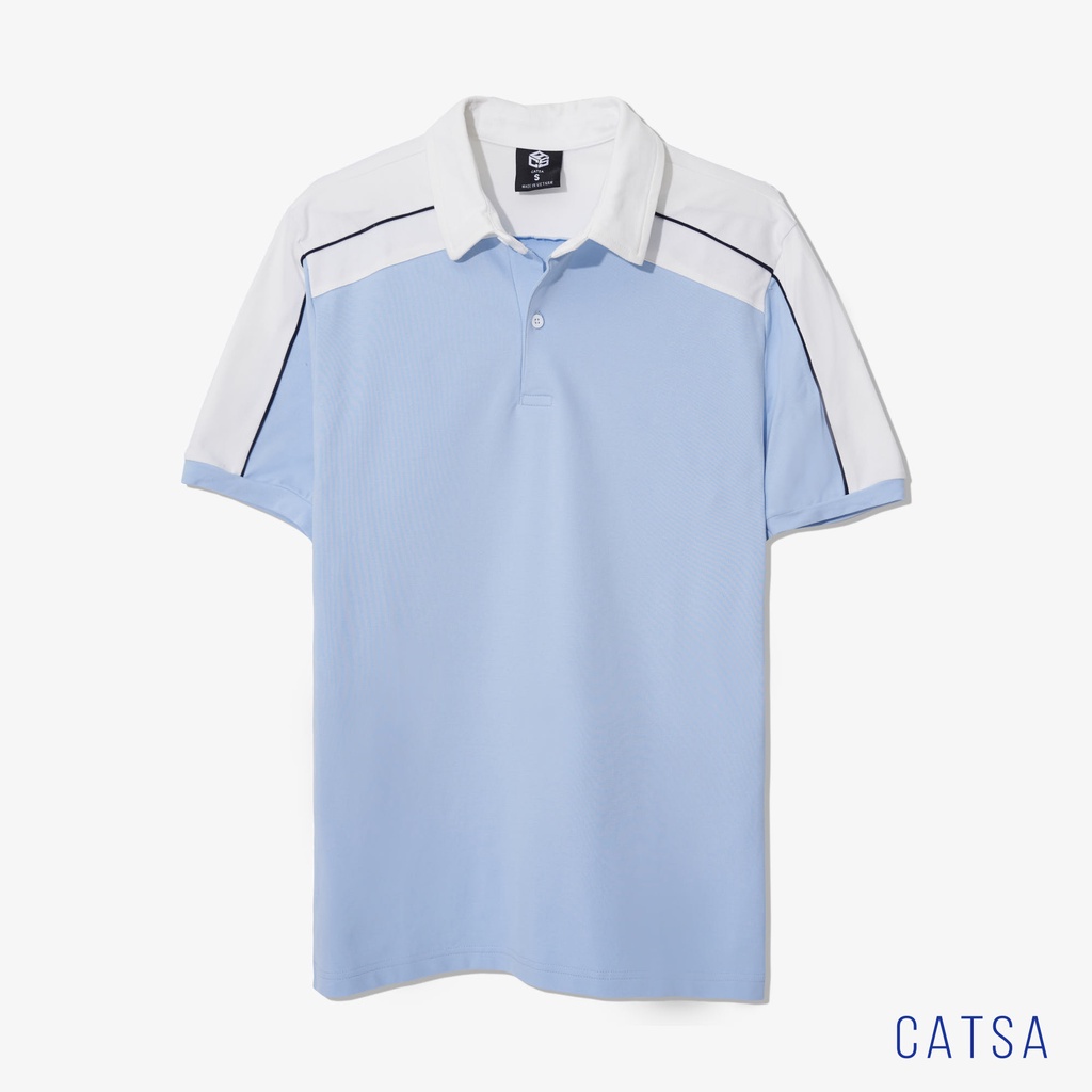 Áo Polo nam xanh biển phối trắng thun Cotton cao cấp, chuẩn form thoải mái CATSA ATP225