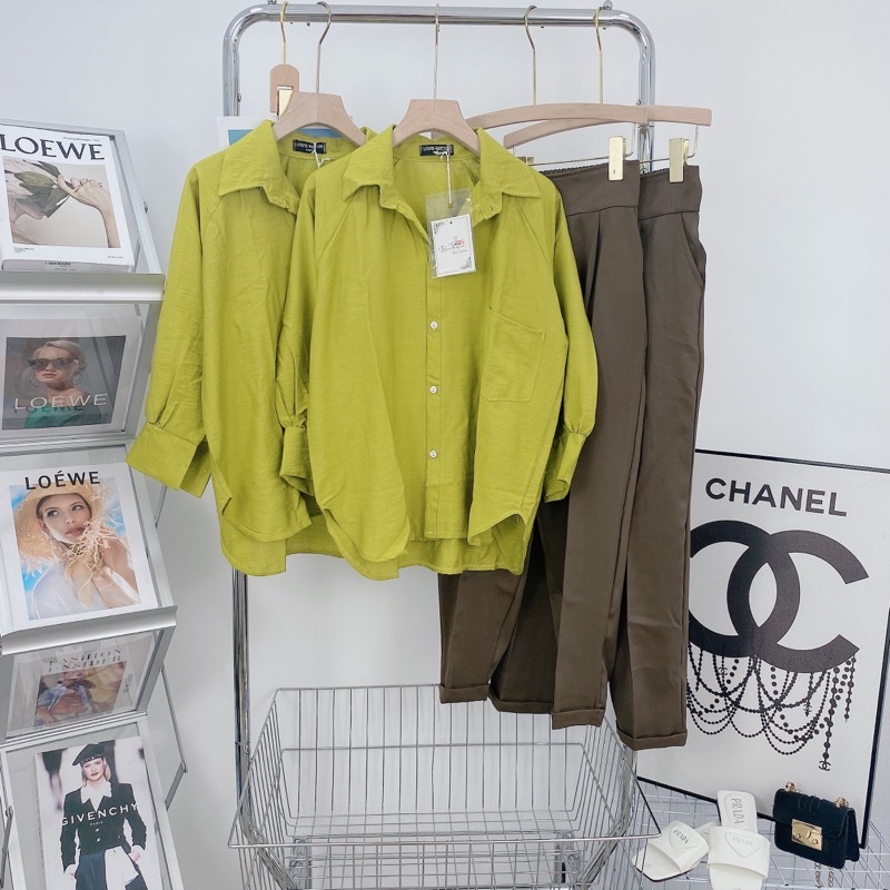 [ 𝐅𝐑𝐄𝐄 𝐒𝐇𝐈𝐏 ] SÉT SƠ MI XANH CỐM MIX QUẦN BAGGY XANH CỐM