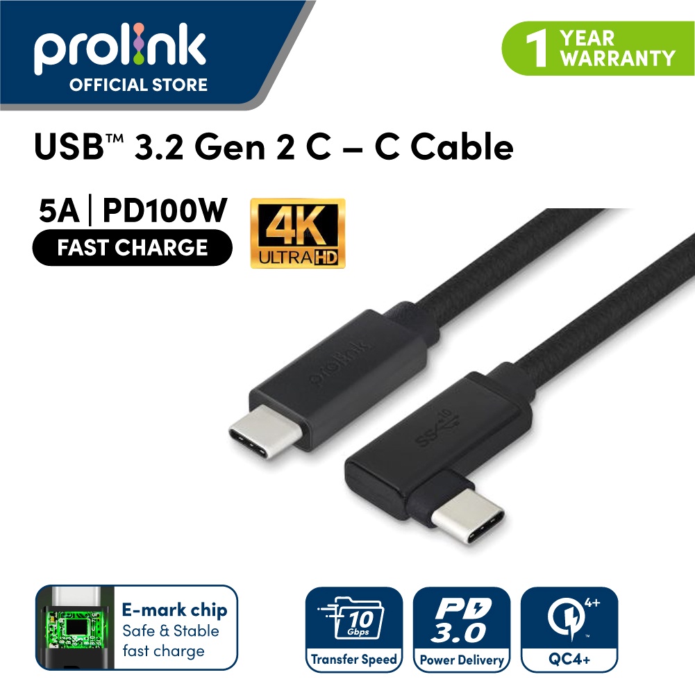 Dây sạc type C to C PROLiNK GCC_100G2_01 dài 2M, Sạc siêu nhanh 100W, truyền dữ liệu audio, video 4K