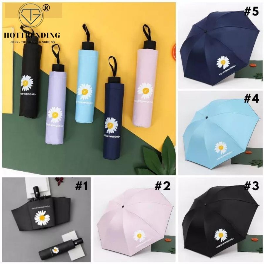 Dù Che Mưa, Ô Che Mưa Cỡ Lớn Gấp Gọn Chống Tia UV 4 Lớp Hoạ Tiết Hoa Cúc Phong Cách Hàn Quốc Khung Chắc Chắn