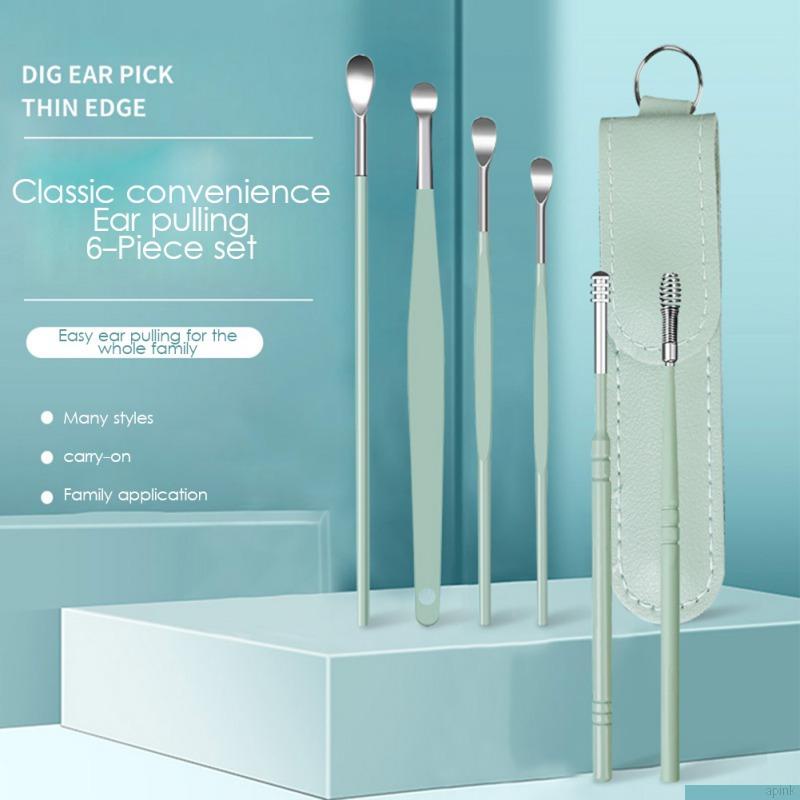 Set 6 dụng cụ vệ sinh tai bằng thép không gỉ kèm túi đựng