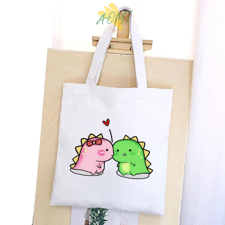 [Nhiều mẫu Đẹp] TÚI VẢI ĐEO VAI KHỦNG LONG TOTE CANVAS BAG CÓ KHÓA KÉO SIZE LỚN 33x38cm PHONG CÁCH CÁ TÍNH HOT TREND AOM