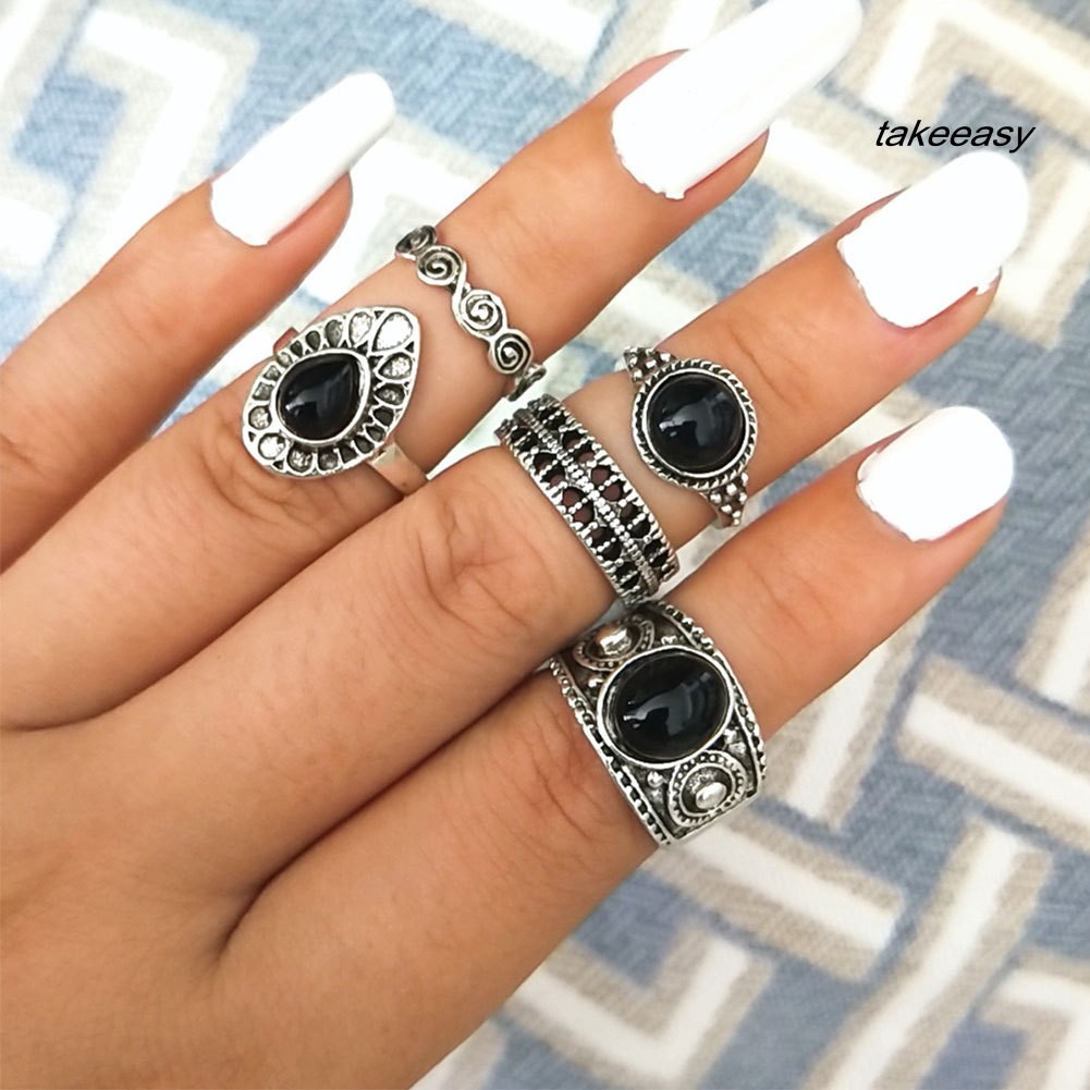 Bộ 5 Nhẫn Midi Đeo Đốt Ngón Tay Phong Cách Vintage Cho Nữ