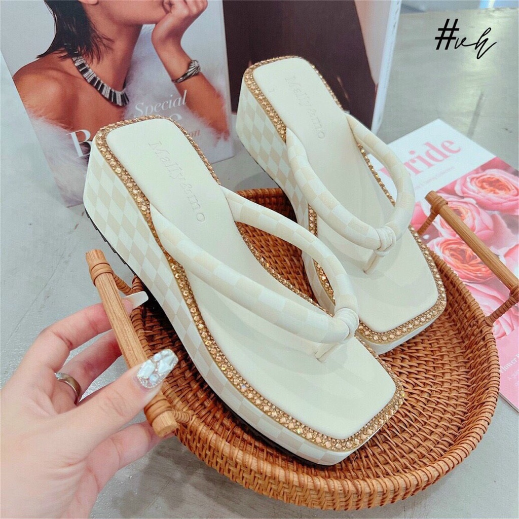 Dép Xỏ Ngón Đế Xuồng Viền Đính Đá Xoàn Thời Trang Cao Cấp TRINH LÊ SHOP GIÀY DÉP TL9823