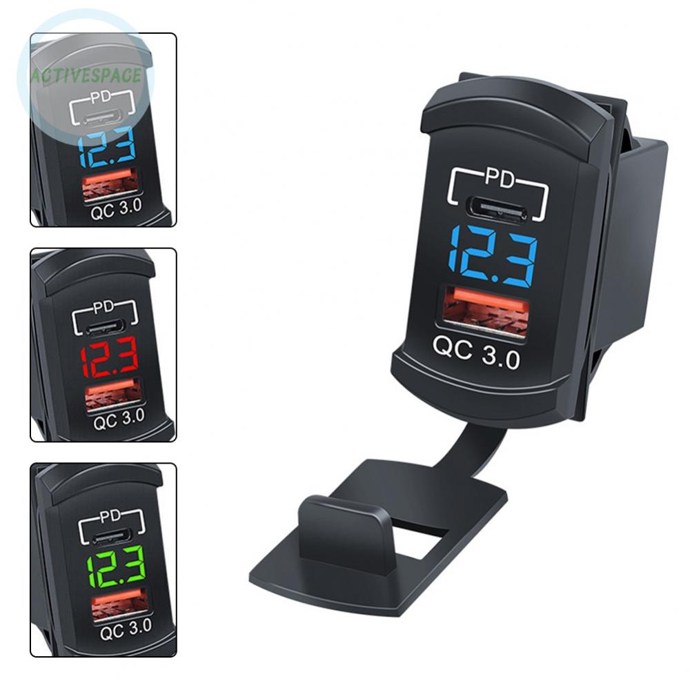 12/24V 18W QC 3.0 PD Fast Dual Type-C USB Car Charger Socket Adapter Mount Panel