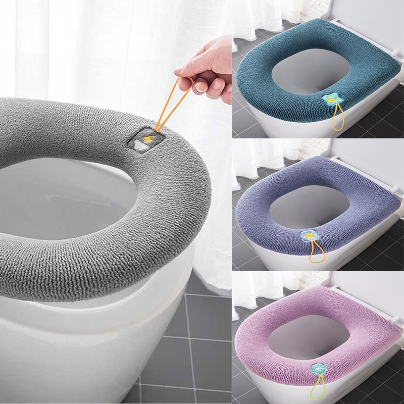 Thảm Lót Bồn Cầu Dệt Kim Mềm Ấm / Đệm Ngồi Mùa Đông / Tay Cầm Màu Trơn Chống Thấm Nước