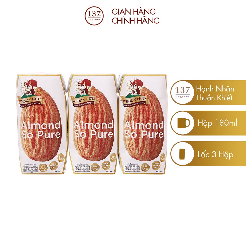 [VỊ MỚI] Sữa hạt Hạnh nhân Thuần khiết Wholly Nuts 137 Degrees 180ml (Lốc 3 hộp)