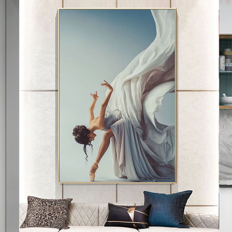 Tranh Vải Canvas Treo Tường - Tranh Cô Gái Múa Với Bộ Đầm Trắng