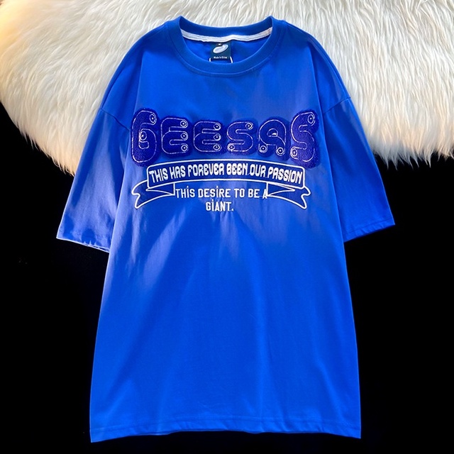 ZHELIHANGFEI Áo Thun Ngắn Tay Dáng Rộng In Chữ Cá Tính Theo Phong Cách Retro