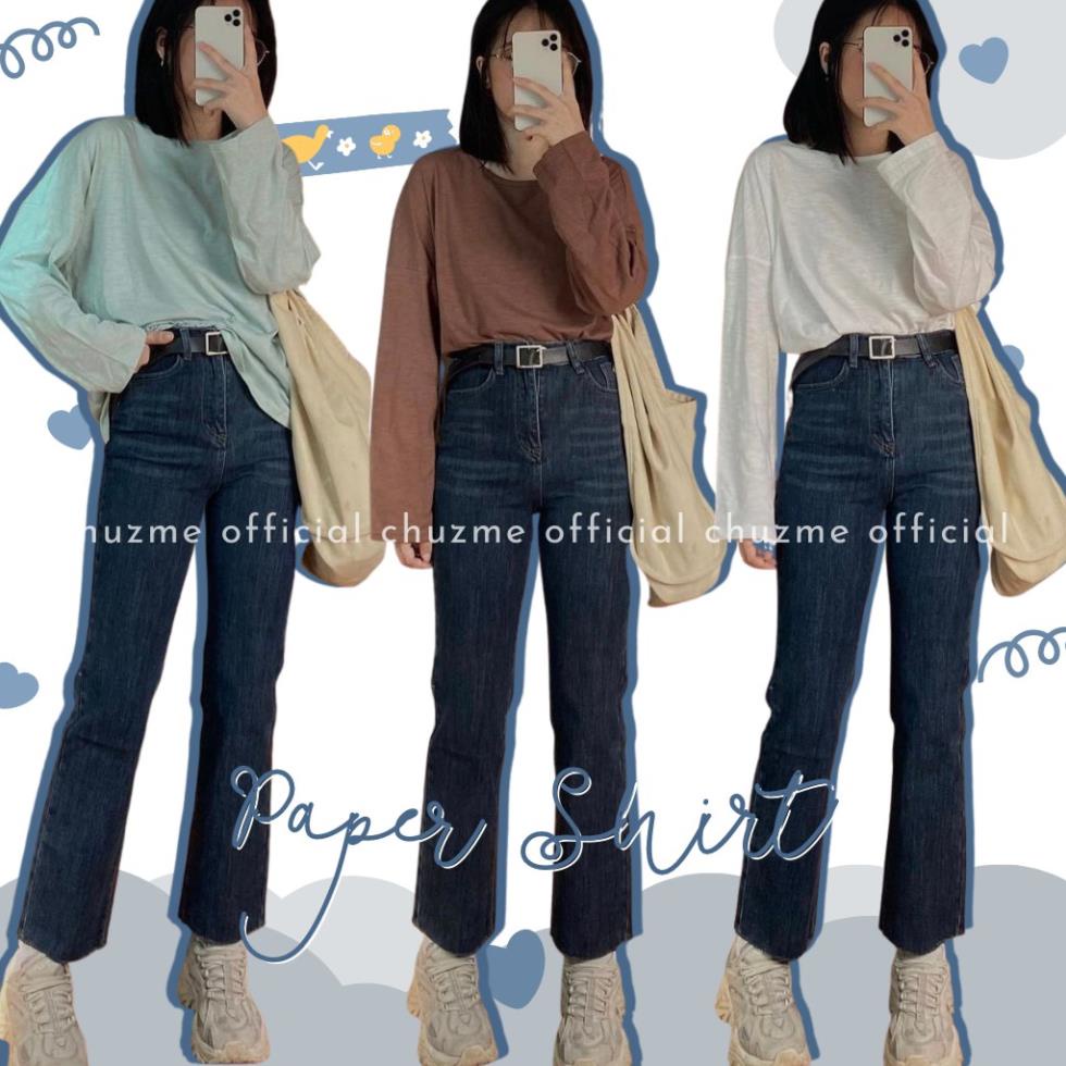 Áo Phông Giấy Dài Tay Nữ, Áo Thun Xước Mỏng Cổ Tròn Nhiều Màu Freesize *