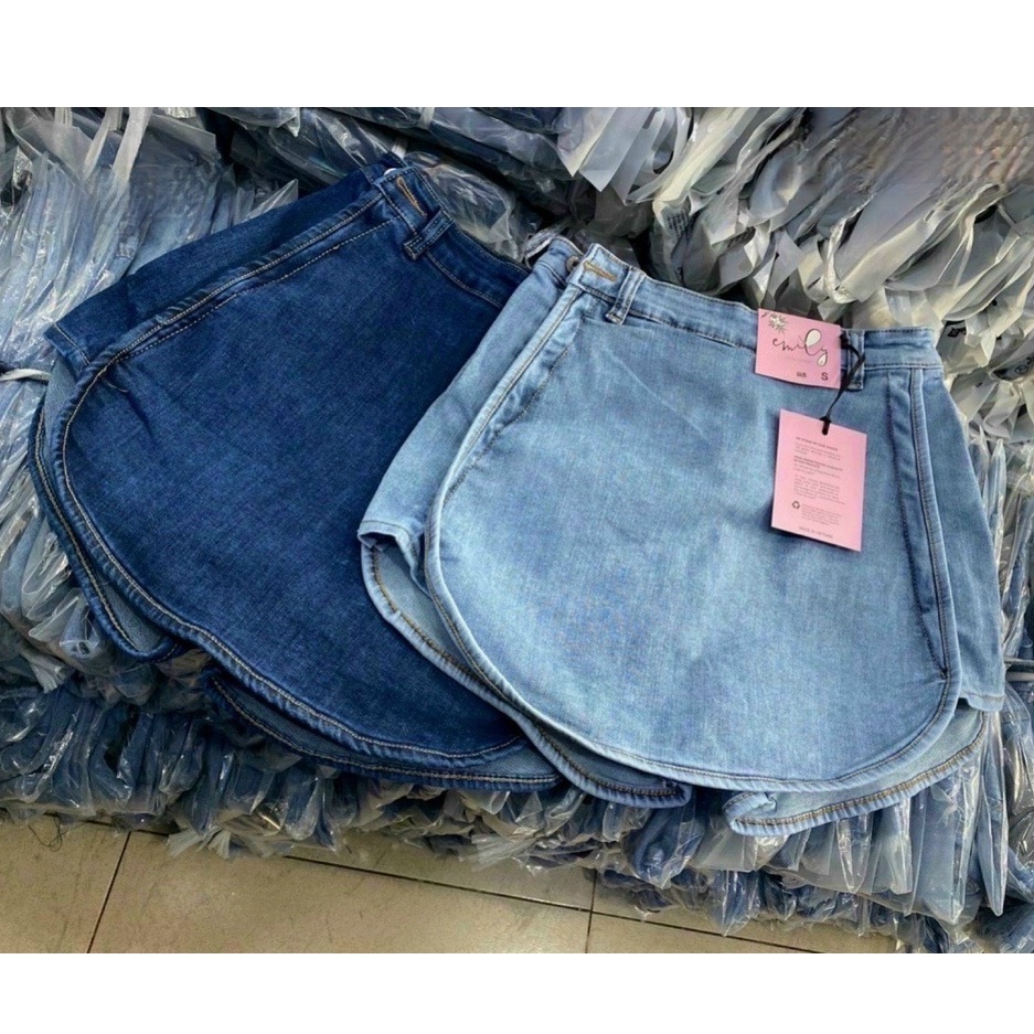 Quần váy jean nữ co giãn quần short jean giả vày vạt tròn siêu xinh