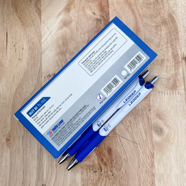 Hộp 10 Bút bi Thiên Long LEDGER TL-102 nét 1.0mm - Mực màu xanh - Tặng kèm 3 bút cùng loại
