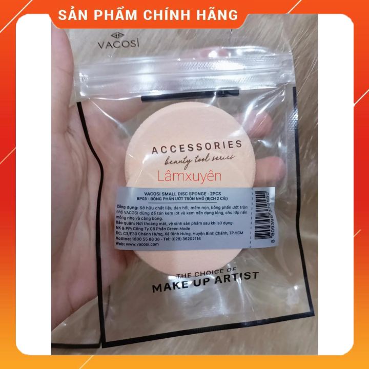 VACOSI SMALL DISC SPONGE _2PCS BP03 -Bông phấn ướt tròn nhỏ ( bịch 2 miếng)  bông phấn mềm mịn,dễ tán tiện lợi