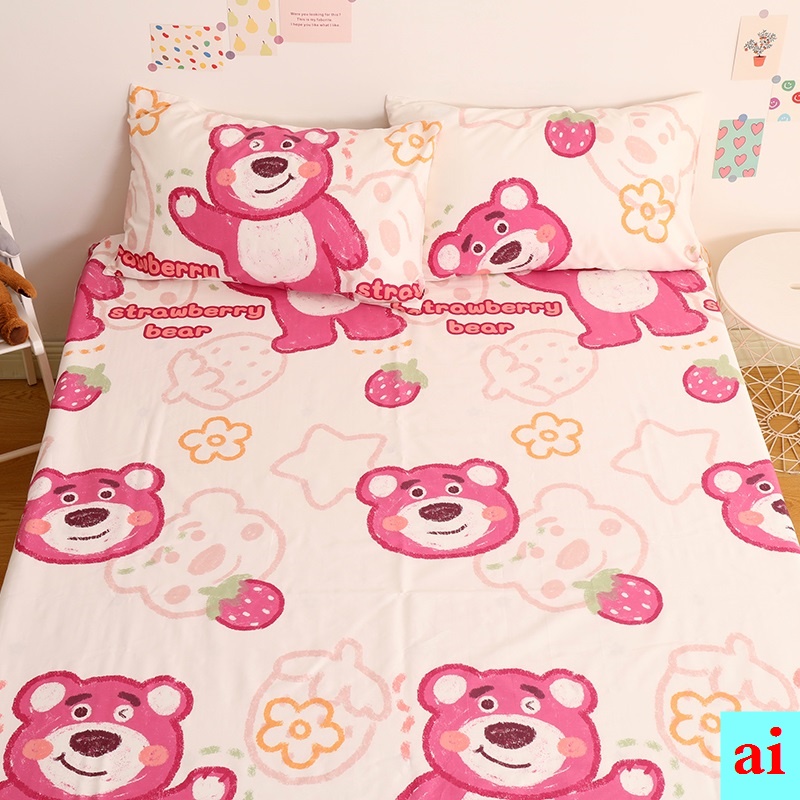 Một Cặp Vỏ Gối Cotton Tinh Khiết In Hình Gấu Dâu Tây Dễ Thương Kích Thước 48x74cm