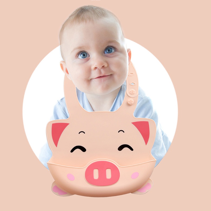 Yếm Ăn Silicon Chống Thấm Nước Họa Tiết Hoạt Hình Có Túi Cho Bé Sơ Sinh