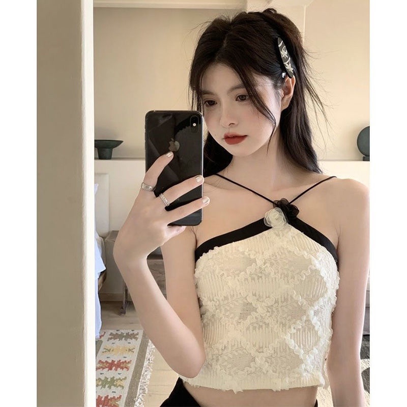 Pure lust for style Spice Girl suit Women's Summer New style Design named Yuanyuan French sling vest sunscreen shoulder cover shirt trend