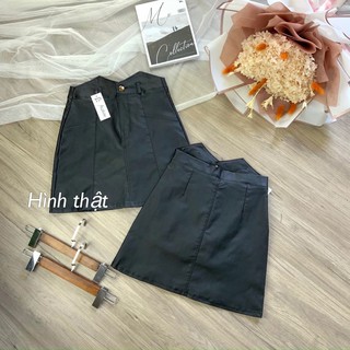 Chân váy da lưng cách điệu răng cưa có quần bên trong - B5U