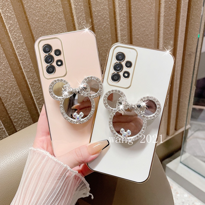 Ốp Điện Thoại Mềm Màu Kẹo Ngọt Có Giá Đỡ Và Gương Trang Điểm Cho Samsung Galaxy A33 A53 A73 S21 FE S22 + Ultra Plus 5G