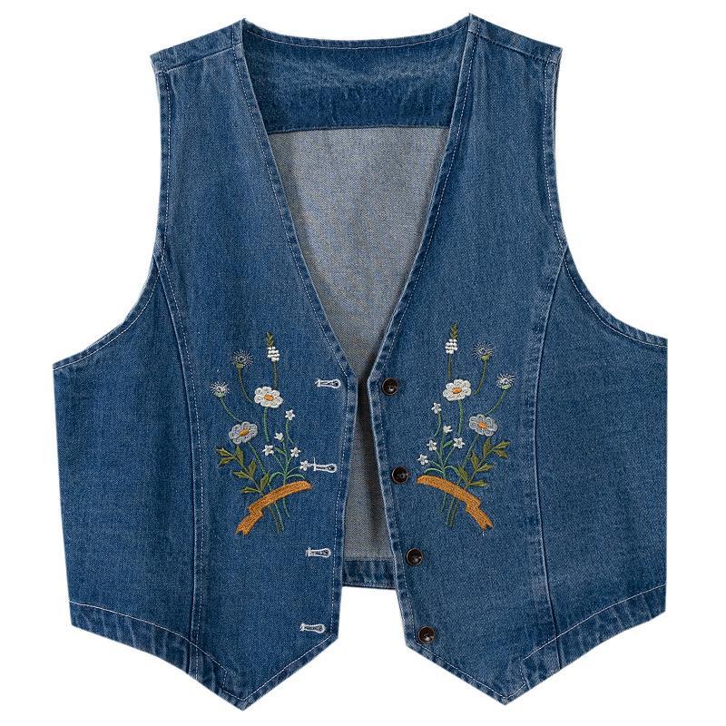 Áo Khoác Denim Không Tay Dáng Rộng Thêu Họa Tiết Cổ Điển Hợp Thời Trang Mùa Thu 2022