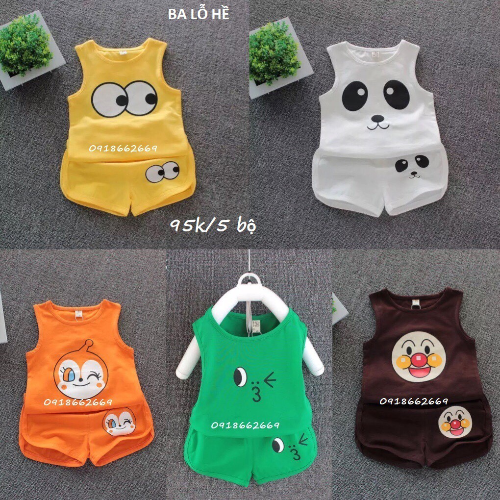 Combo 5 bộ ba lỗ bé trai, ba lỗ bé gái size 4-15kg