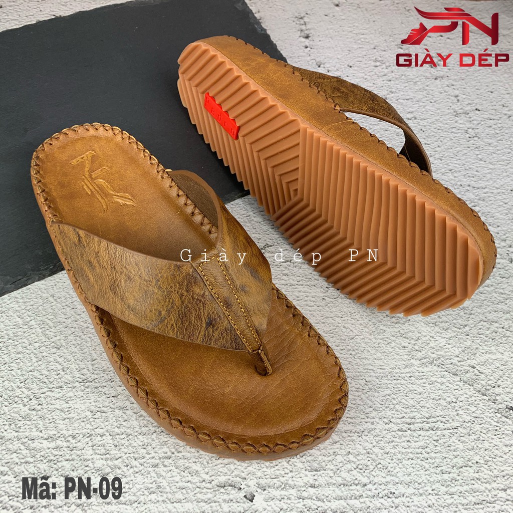 Dép nam quai kẹp/quai xỏ ngón quai ngang da bò cao cấp độc quyền PN-09