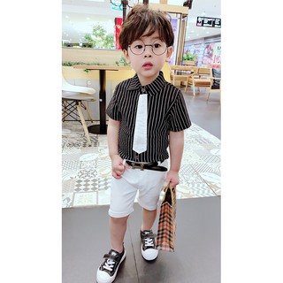 (1->6 tuổi) Bộ sơ mi bé trai kèm cà vạt, chuẩn style Hàn Quốc