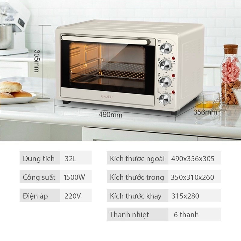 Lò nướng điện UKOEO 32L chính hãng bảo hành 12 tháng