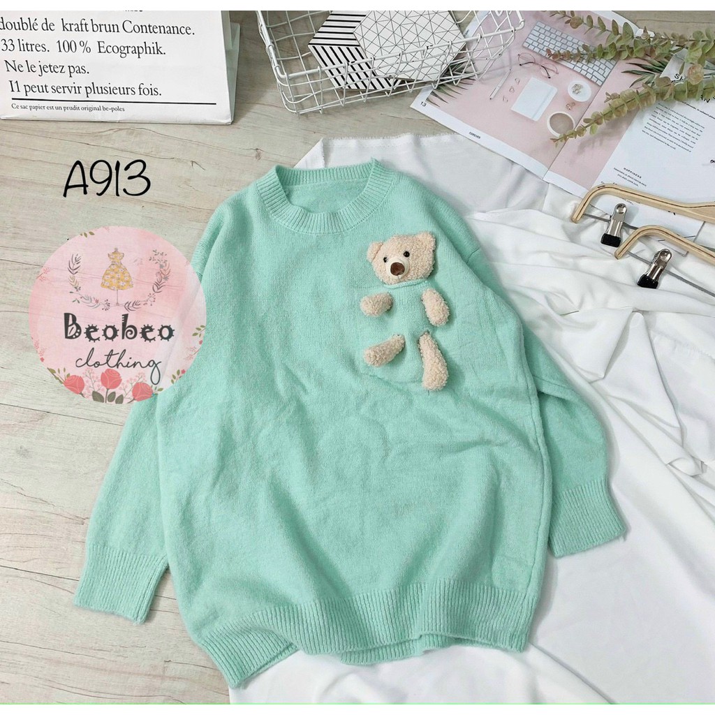 Áo len tay dài kèm gấu 5 màu dễ thương