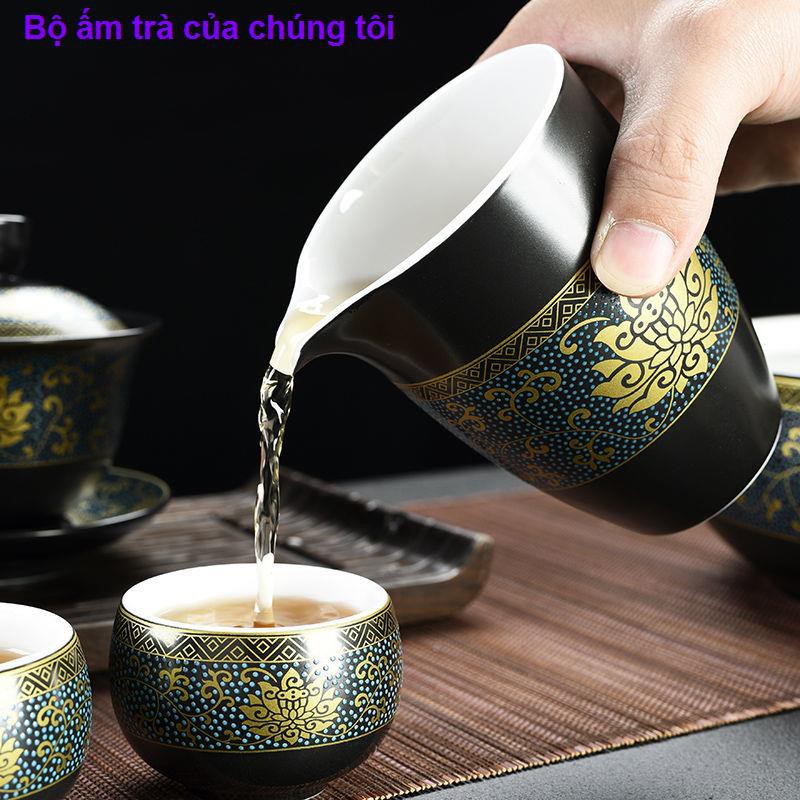 Bộ ấm trà Kung Fu gia dụng trọn gốm sứ Trung Quốc cao cấp chén hộp quà tặng tạo tác cụ pha <