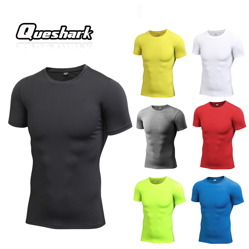 Queshark Áo Thun Thể Thao Nam Tay Áo Nén Khô Nhanh Chuyên Nghiệp
