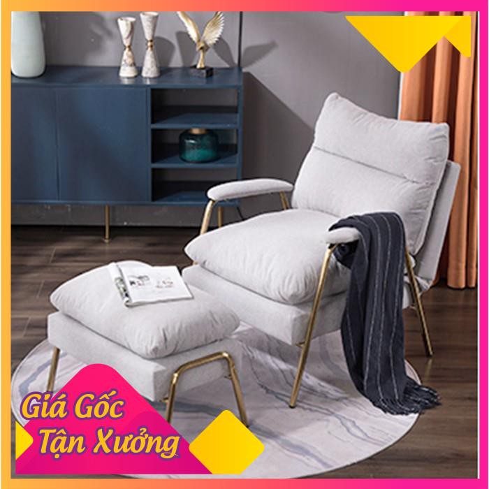 (Nhập Khẩu) Ghế sofa thư giãn  nghỉ trưa, văn phòng kèm đôn, chân sắt vàng GNK015