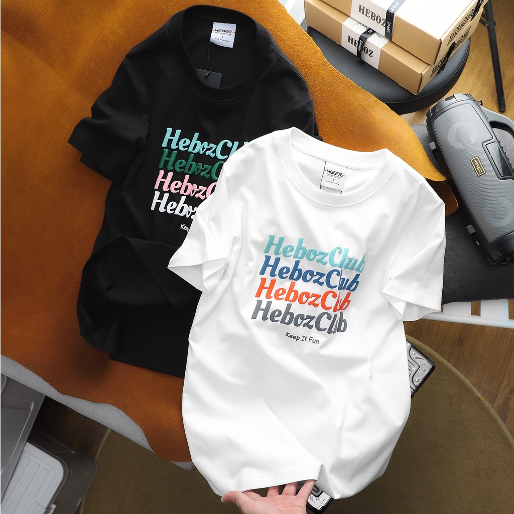 Áo thun nam cổ tròn HEBOZ color block vải cotton 2 chiều, co giãn nhẹ in họa tiết nổi cao cấp BLACK - 00001175