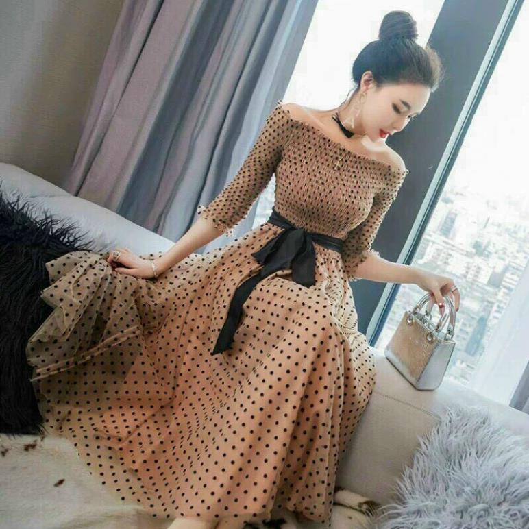 Đầm Ren Phối Hoa Bẹt Vai Siêu Xinh - Váy Đầm Maxi Đi Biển Cổ Trễ Dáng Dài Ren Lụa Cao Cấp Cho Nàng Sống Ảo ! * ་