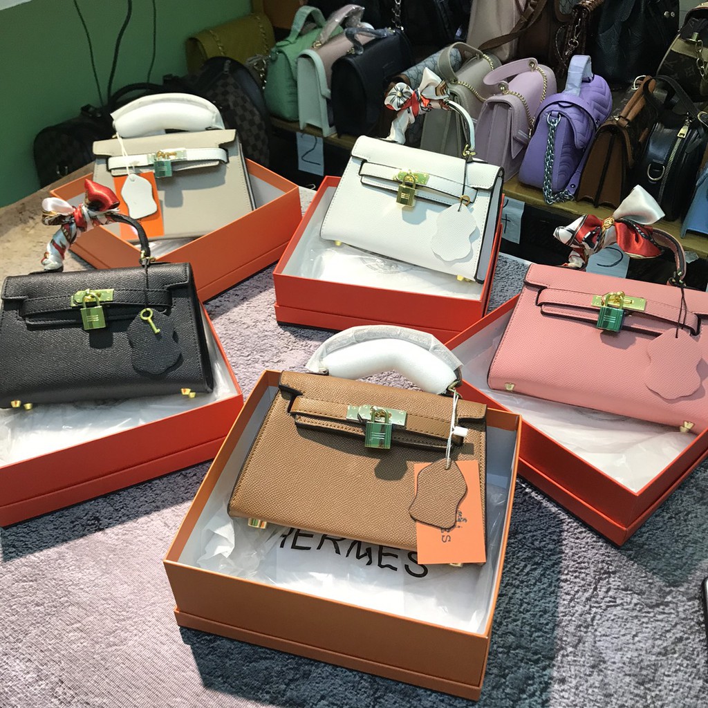 [Mã WAMT2405 giảm 10k đơn 0k] (siêu phẩm cao cấp ) túi hm mini kelly full box da lì kèm khăn
