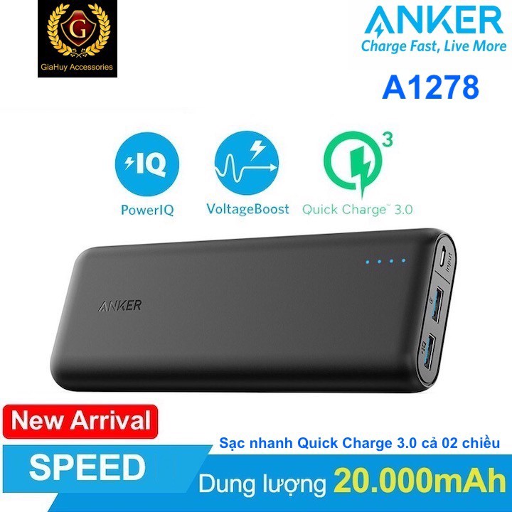 [Mã 159ELSALE hoàn 7% đơn 300K] Pin Sạc Dự Phòng ANKER PowerCore Speed 20000mAh, QC 3.0 24W & PowerIQ - A1278