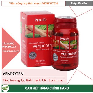 VENPOTEN [Hộp 30 viên] - Viên uống chiết xuất Hạt dẻ ngựa, hỗ trợ điều trị giãn tĩnh mạch chân