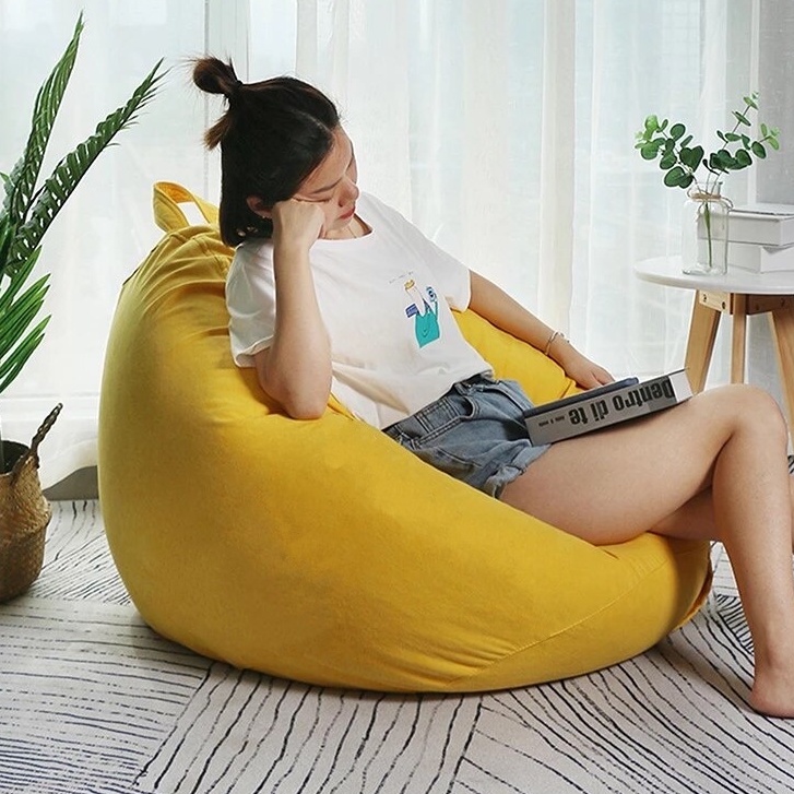 Ghế Lười Hạt Xốp 3ii Home Hình Trái Lê Size L 100x120cm Màu Vàng Vải Nhung Gân Cao Cấp Nhẹ Nhàng Mềm Mại Êm Ái