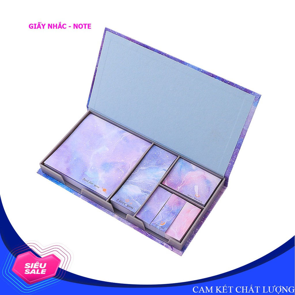 Hộp giấy nhớ, ghi chú, giấy note, giấy giao việc kiểu Hàn Quốc - Có hộp nhựa  -  Nhiều màu