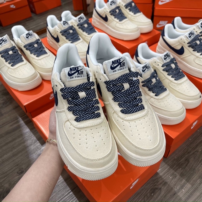 GIÀY AF1 LOW BEIGE DEEP VẠCH NAVI LAI AU [ FULL BOX + FREE SHIP ]