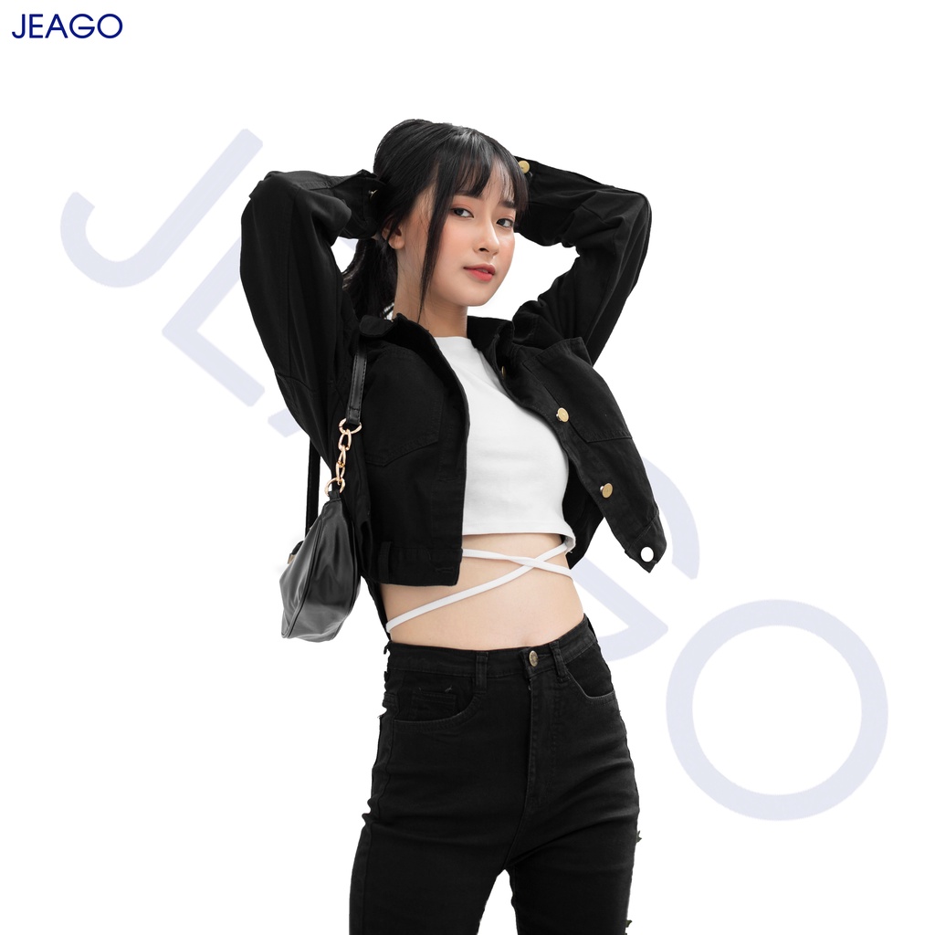 Áo Khoác Kaki Jean Nút Sau Dành Cho Nữ - ĐEN JEAGO_M06