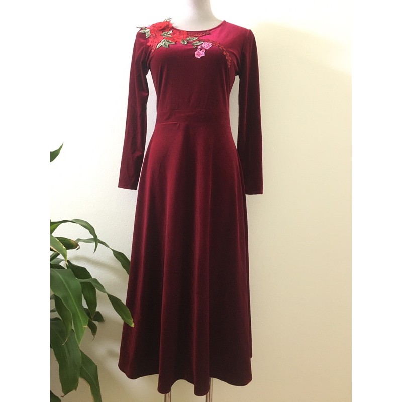 Đầm nhung dáng xoè trung niên sang trọng mã BV34A, đầm dự tiệc trung niên