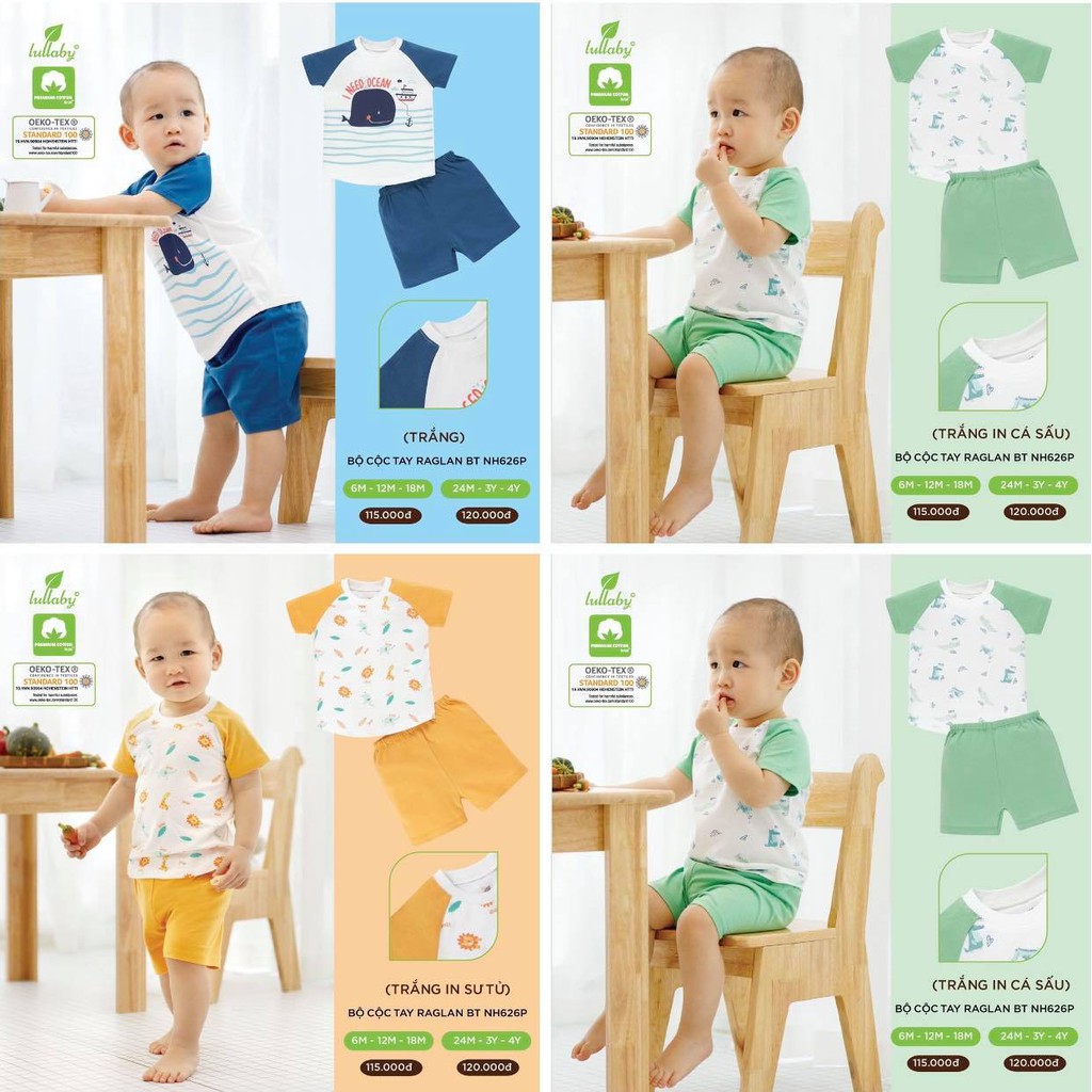 Bộ cộc tay Raglan bé trai Lullaby NH626P (Sz 6m-4y)