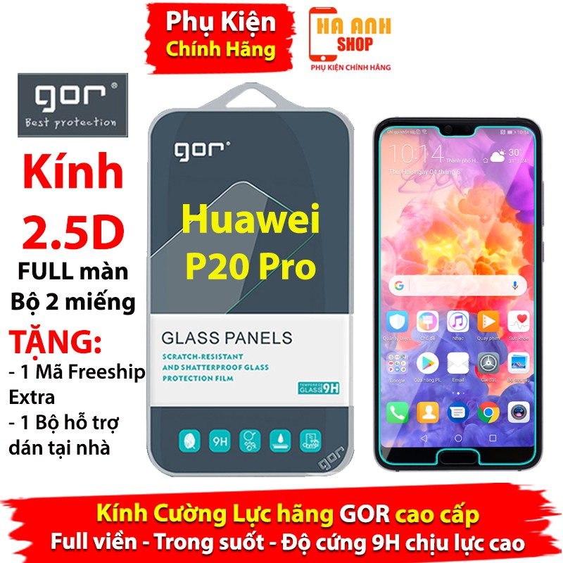 Bộ 2 Kính Cường Lực Huawei P20 Pro Full màn chuẩn 9H hãng GOR cao cấp(tặng mã Freeship Extra toàn quốc)
