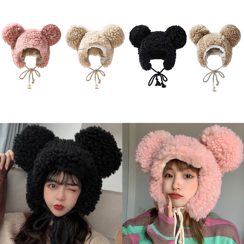 Mũ Len Lông Cừu Giữ Ấm Màu Sắc Đơn Giản Thời Trang