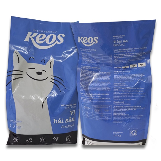 Hạt mèo Keos Cat 1,5KG vị hải sản⚡CHỈ 1 NGÀY⚡ thức ăn dành cho mèo mọi lứa tuổi - KEOS Seafood - PET&amp;JOI