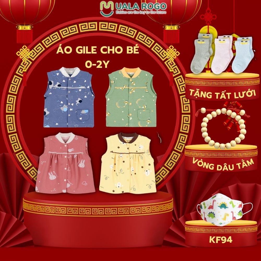 Áo gile cho bé Uala rogo 0-2 tuổi cúc giữa cotton thoáng mát quần áo trẻ em UR3926