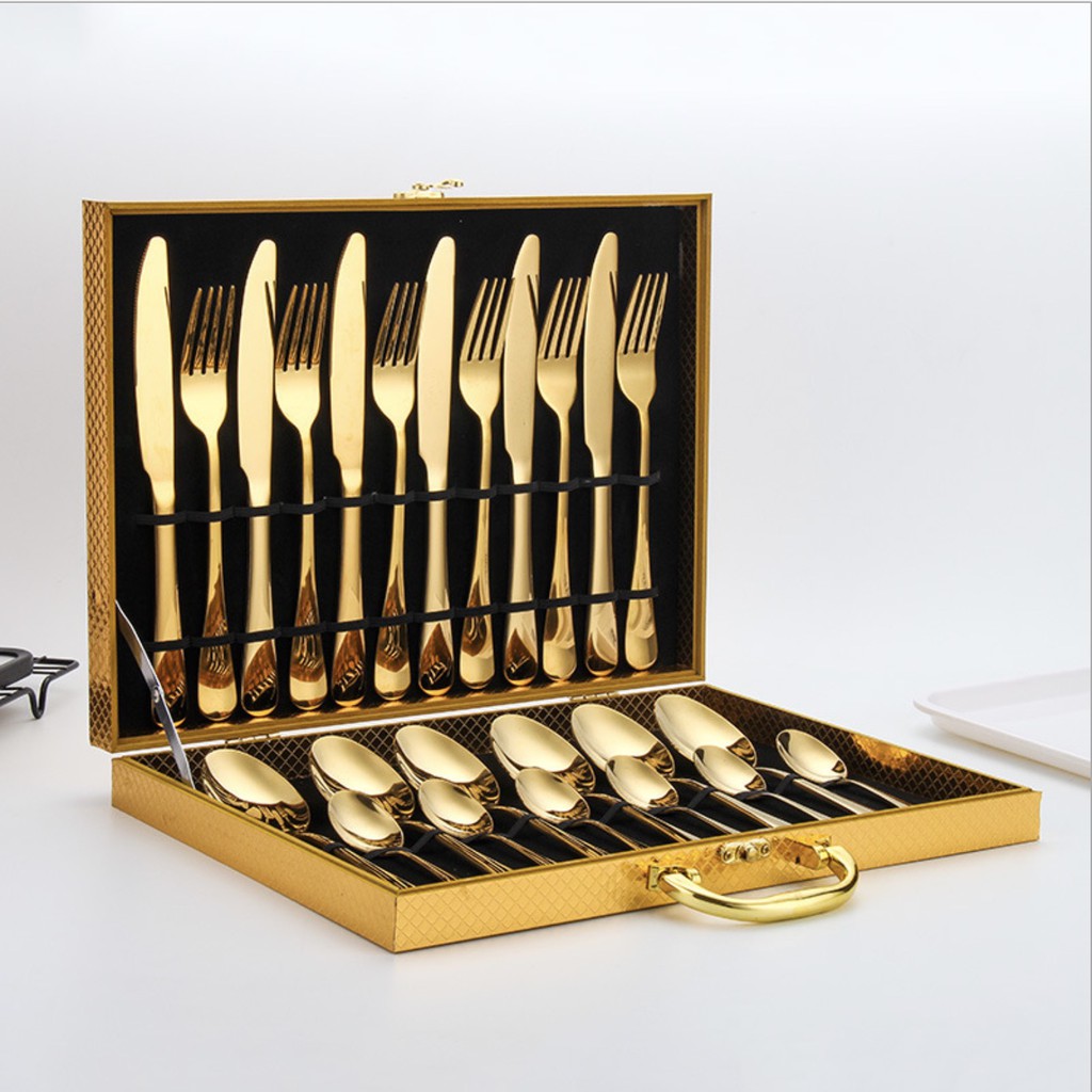 Bộ Dụng Cụ ăn Beefsteak cao cấp Gold Stainless Steel 24pcs - HanruiOffical