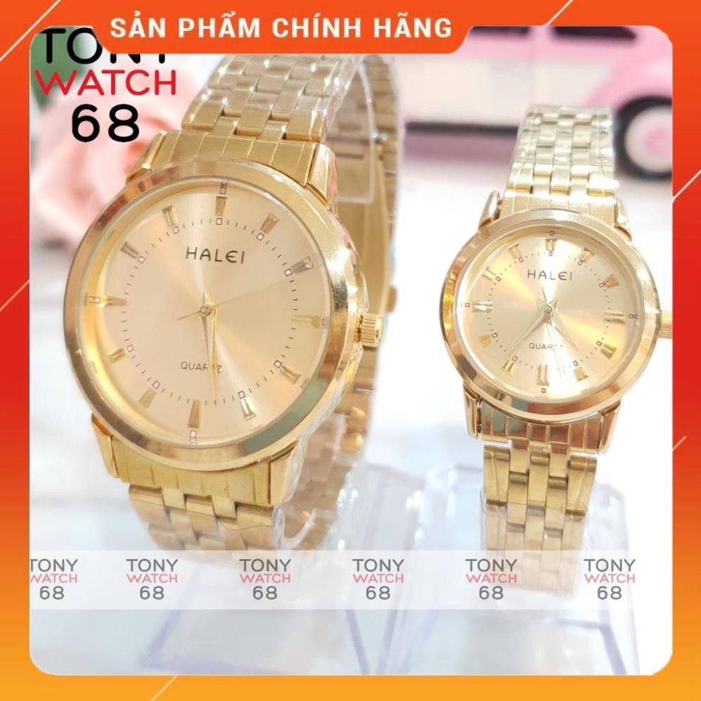 Hot!!! Đồng hồ cặp đôi nam nữ Halei mặt trắng dây da kim loại chính hãng Tony Watch 68 giá re