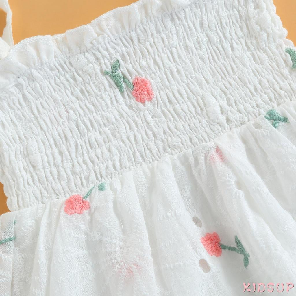 Bộ Áo Liền Quần Không Tay Thêu Hoa Kèm Băng Đô Xinh Xắn Cho Bé Gái
