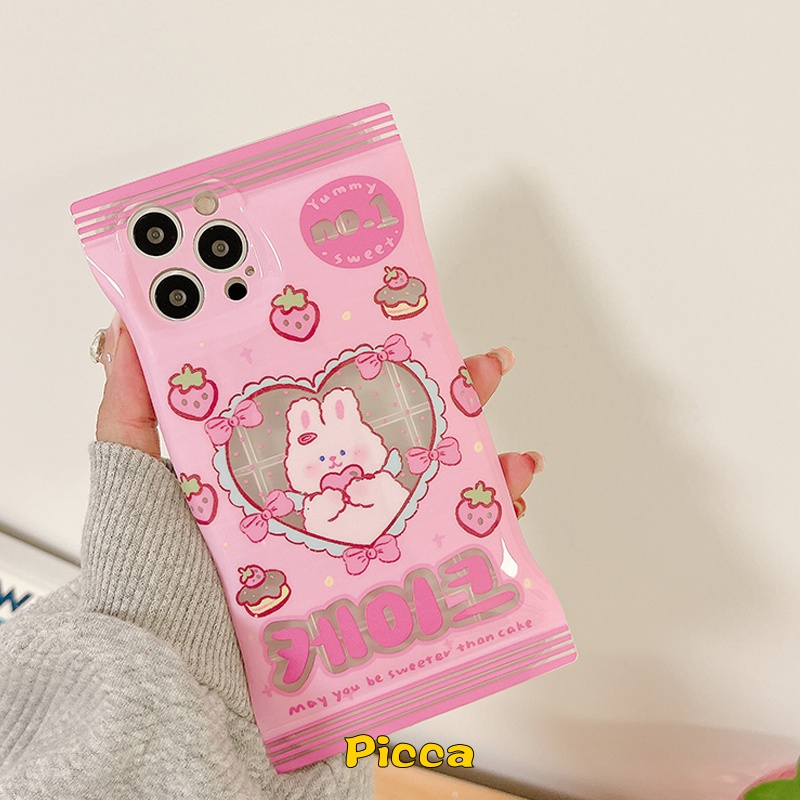 Ốp Điện Thoại TPU Dẻo Kèm Túi Hình Thỏ &amp; Dâu Tây Cho IPhone 7 8 6 6s Plus 14 Plus 11 14 12 13 Pro Max XR XS Max X SE 2020